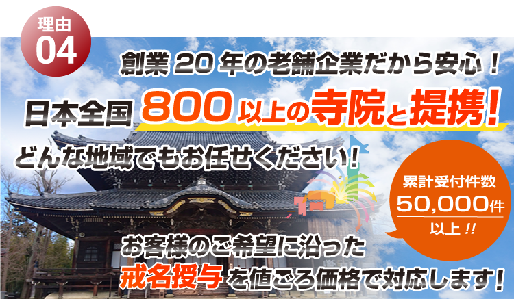 日本全国800以上の寺院と提携！どんな地域でもお任せください！